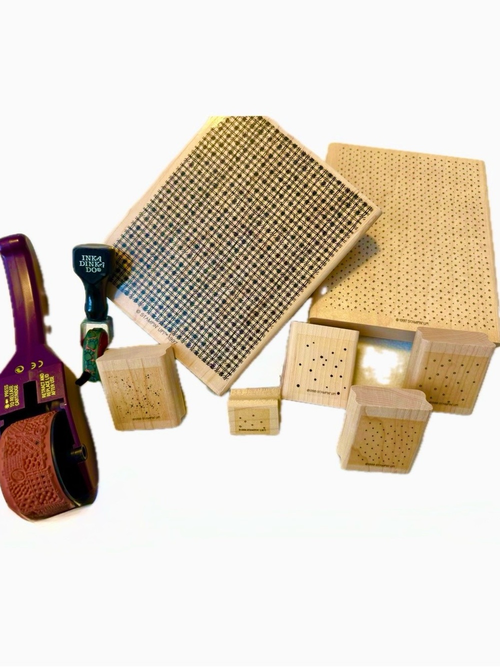 Vtg Stampin’ Up! & Inka Dink Do Lot - 7 Wood Block & 2 Roller Stamps